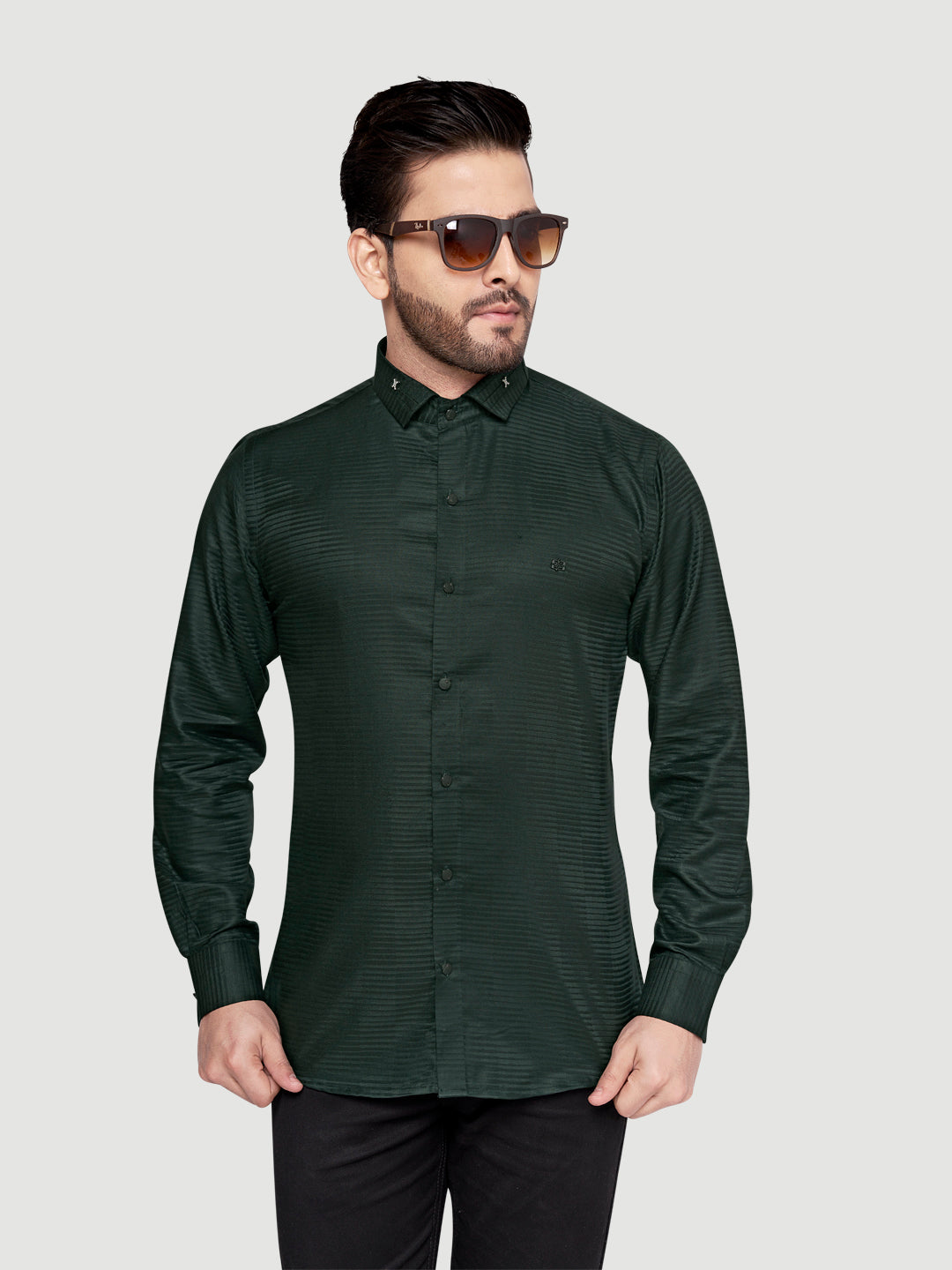 Black and White Shirts Designer Shimmer Shirt with Metal Broach Green