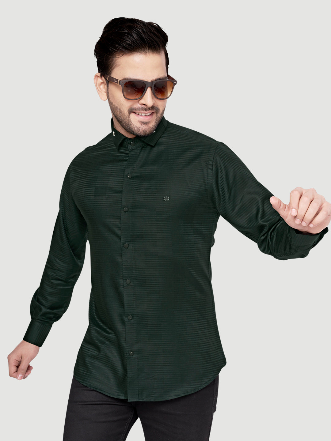 Black and White Shirts Designer Shimmer Shirt with Metal Broach Green