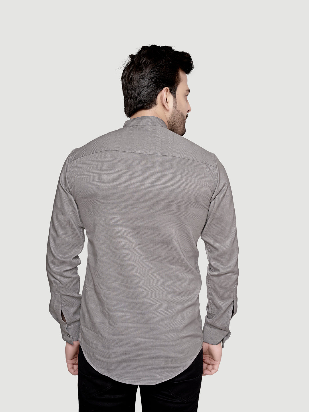 Black and White Shirts Men's Designer Short Kurta with Metal Buttons Light Grey