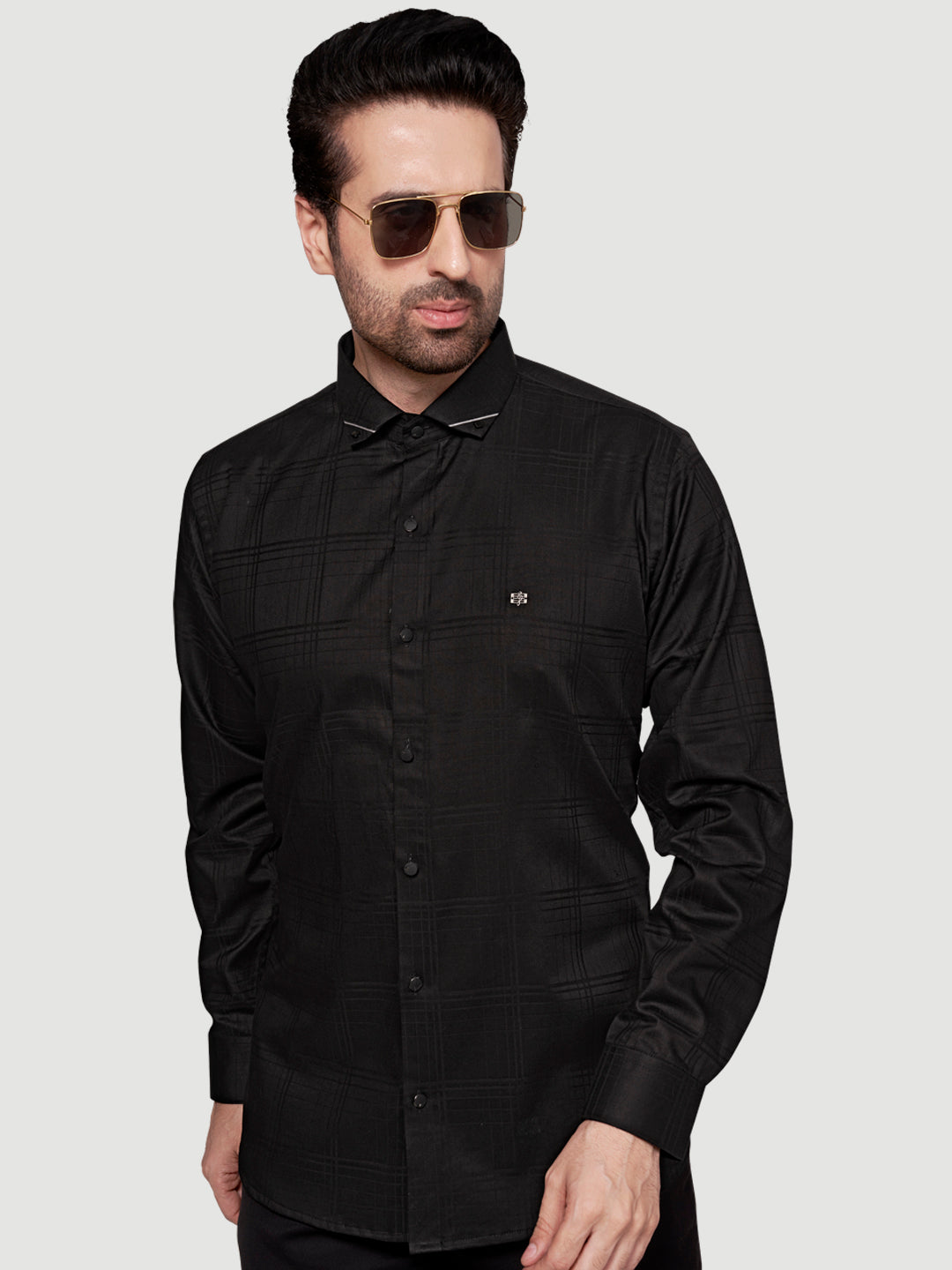 Black and White Shirt Designer Sheen Shirt with Metal Broach-3