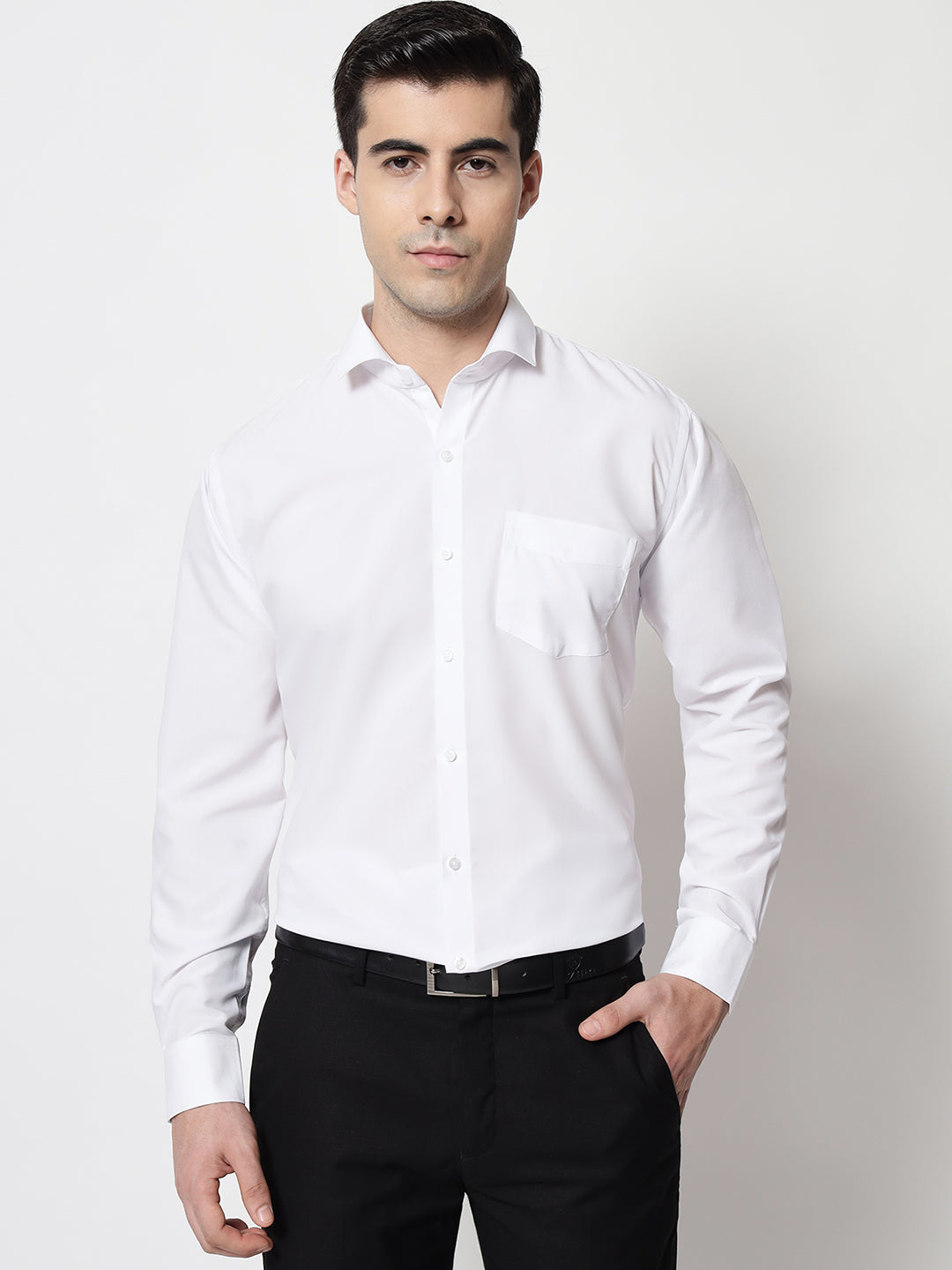 Black & White Men's Formal Cufflink Shirt White-1