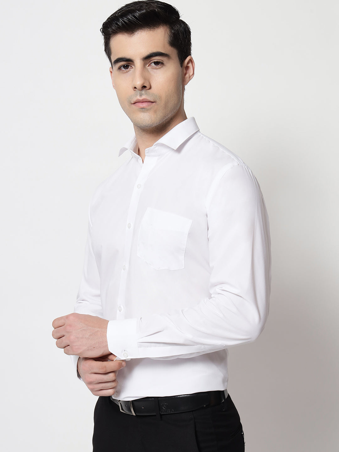 Black & White Men's Formal Cufflink Shirt White-1