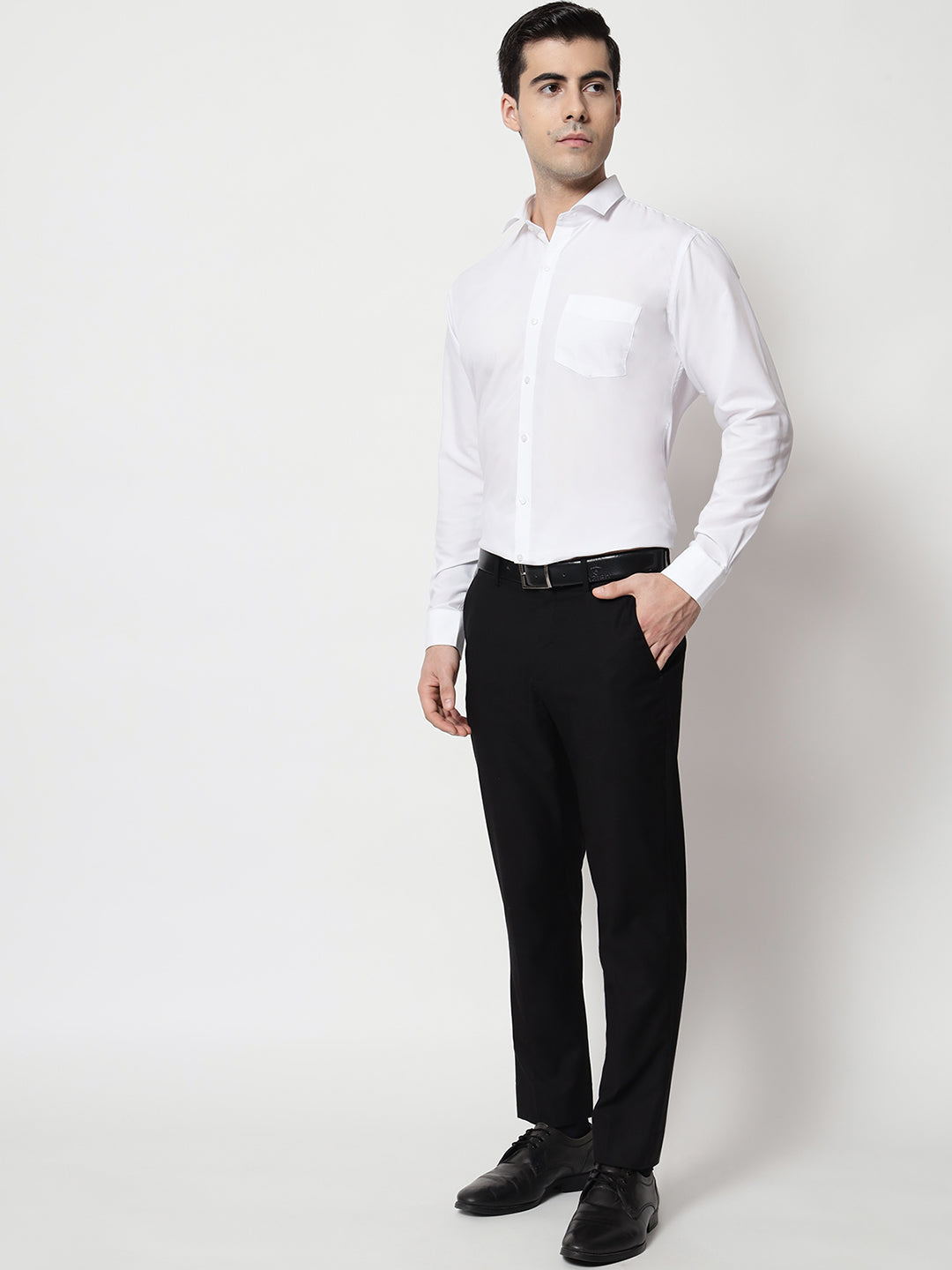 Black & White Men's Formal Cufflink Shirt White-1