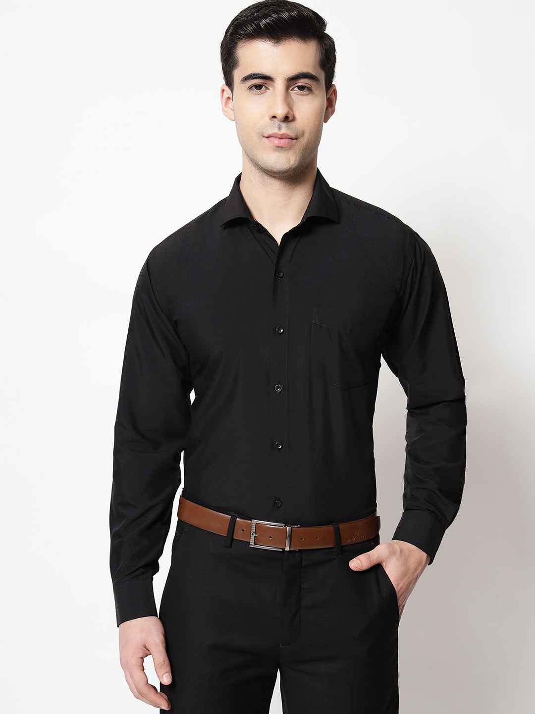 Black & White Men's Formal Cufflink Shirt White-2