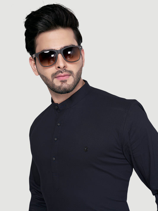 Black and White Men's Designer Shirt with Collar Accessory & Broach-11