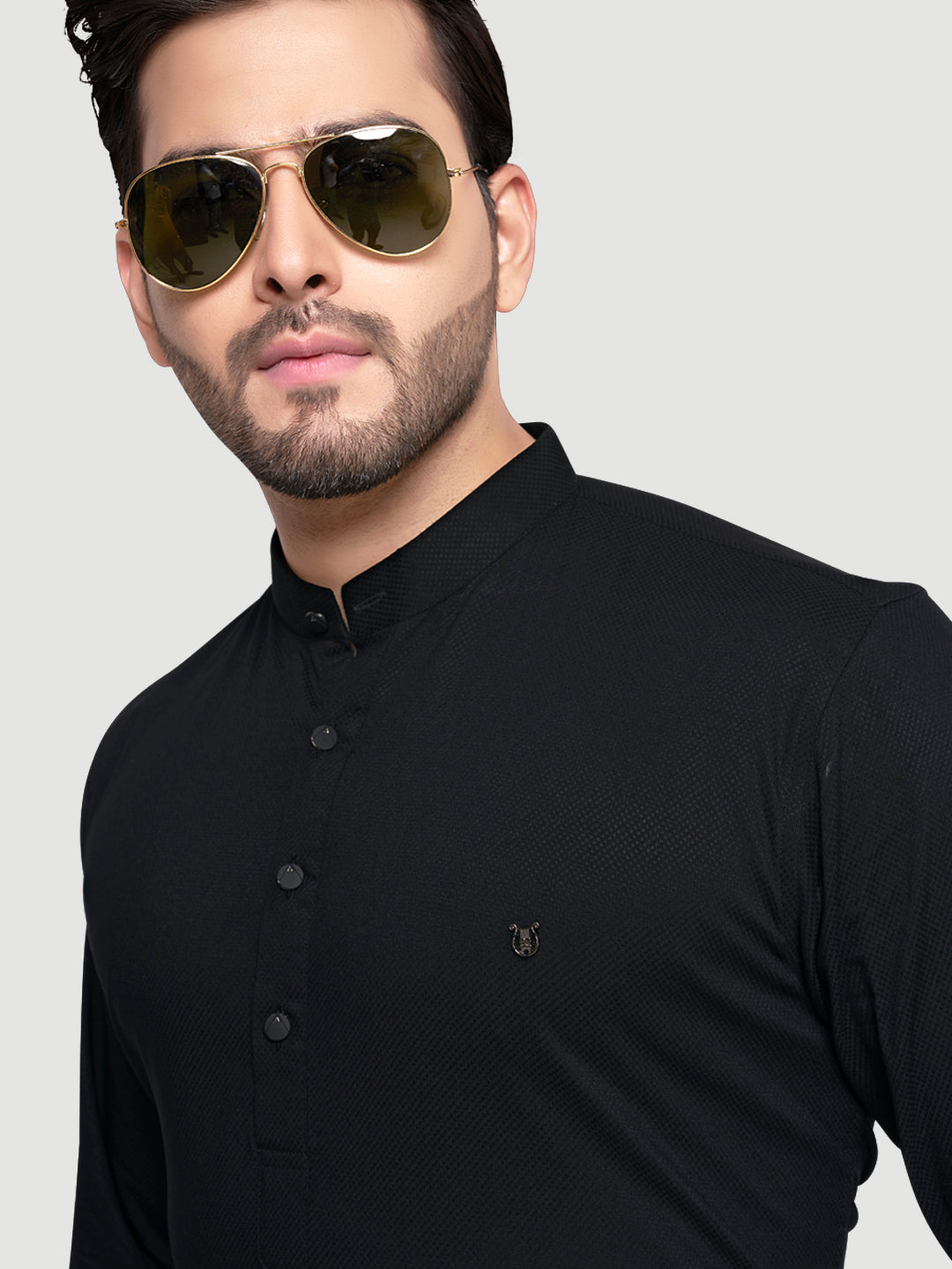 Black and White Men's Designer Shirt with Collar Accessory & Broach-13