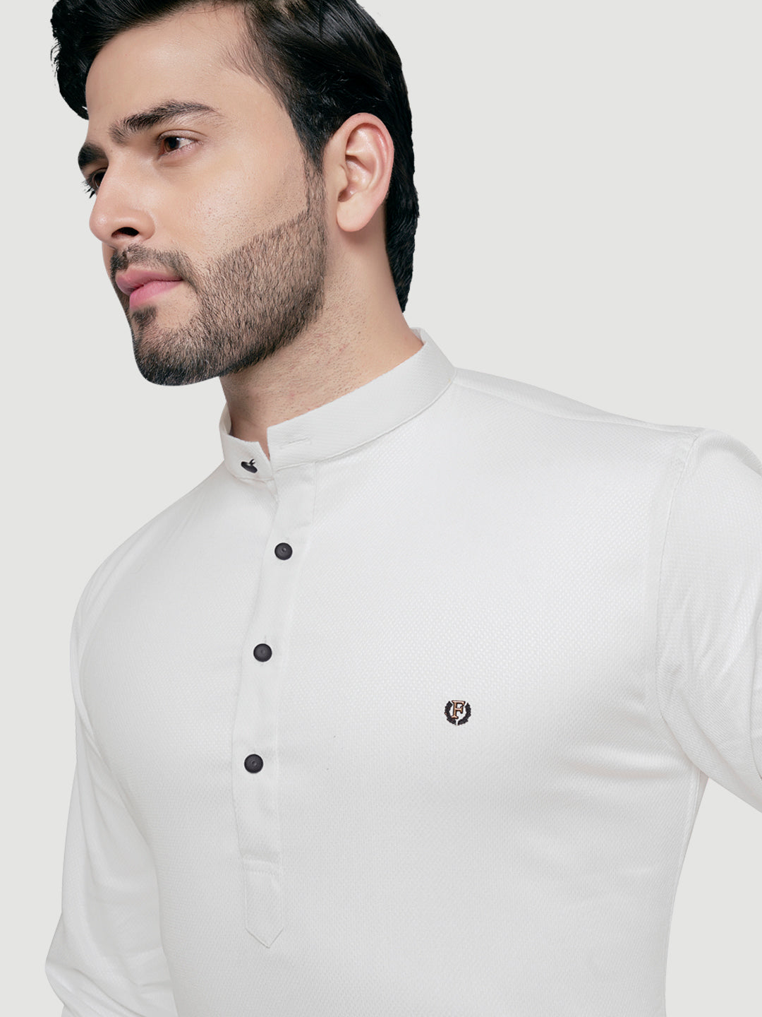 Black and White Men's Designer Shirt with Collar Accessory & Broach-18
