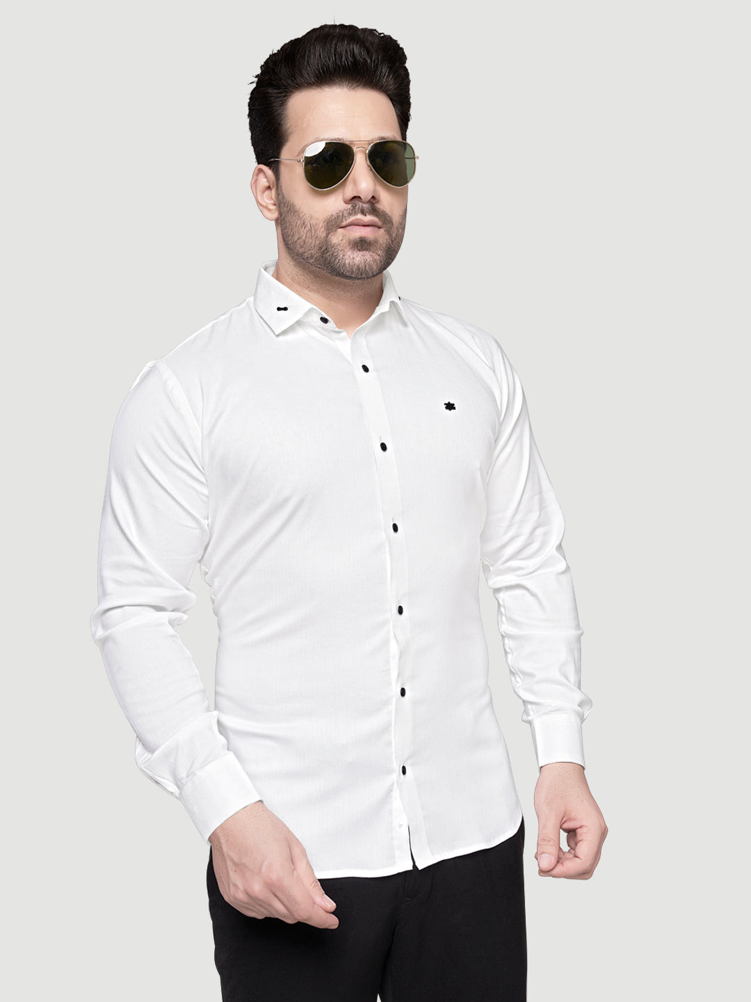 Black and White Designer Shirts with Collar Accessory & Metal Broach-7