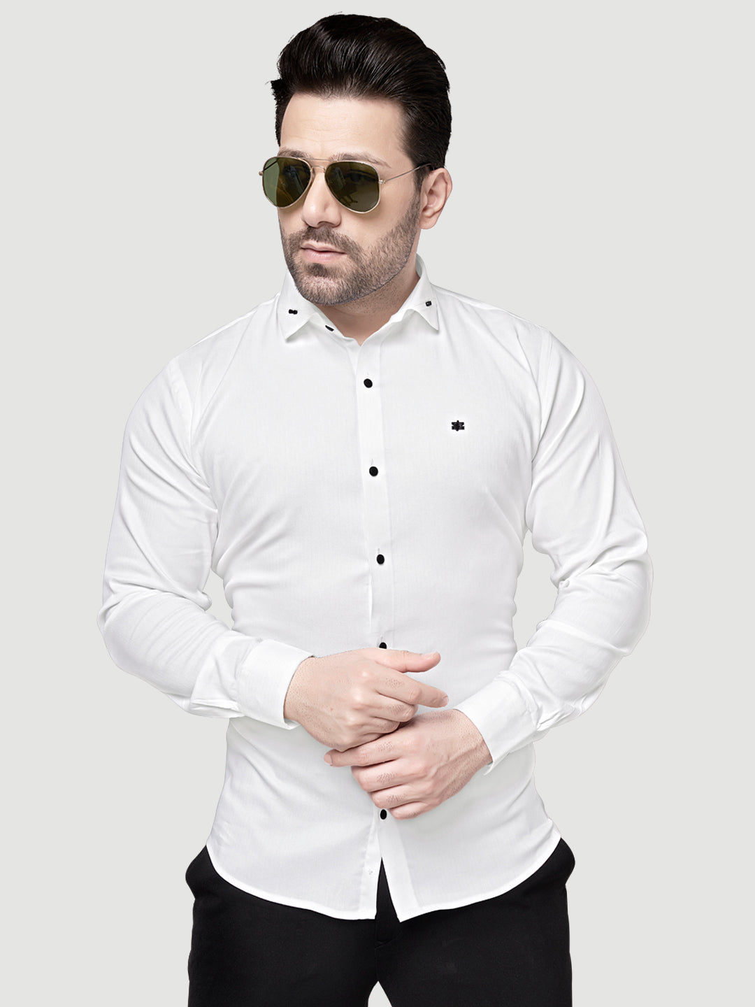 Black and White Designer Shirts with Collar Accessory & Metal Broach-7