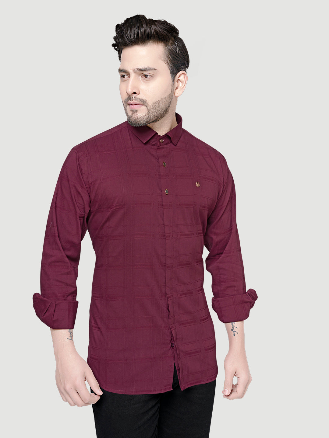 Black and White Shirts Designer Shirts with Collar Accessories- Maroon