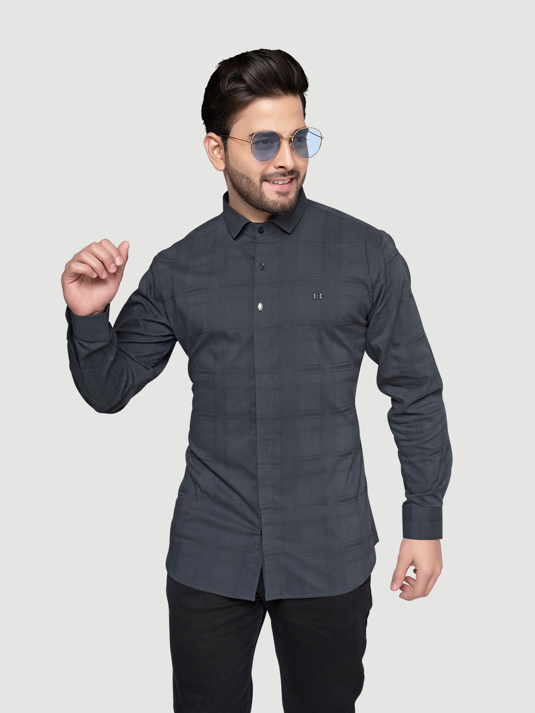 Designer Shirts with Collar Accessories- Grey