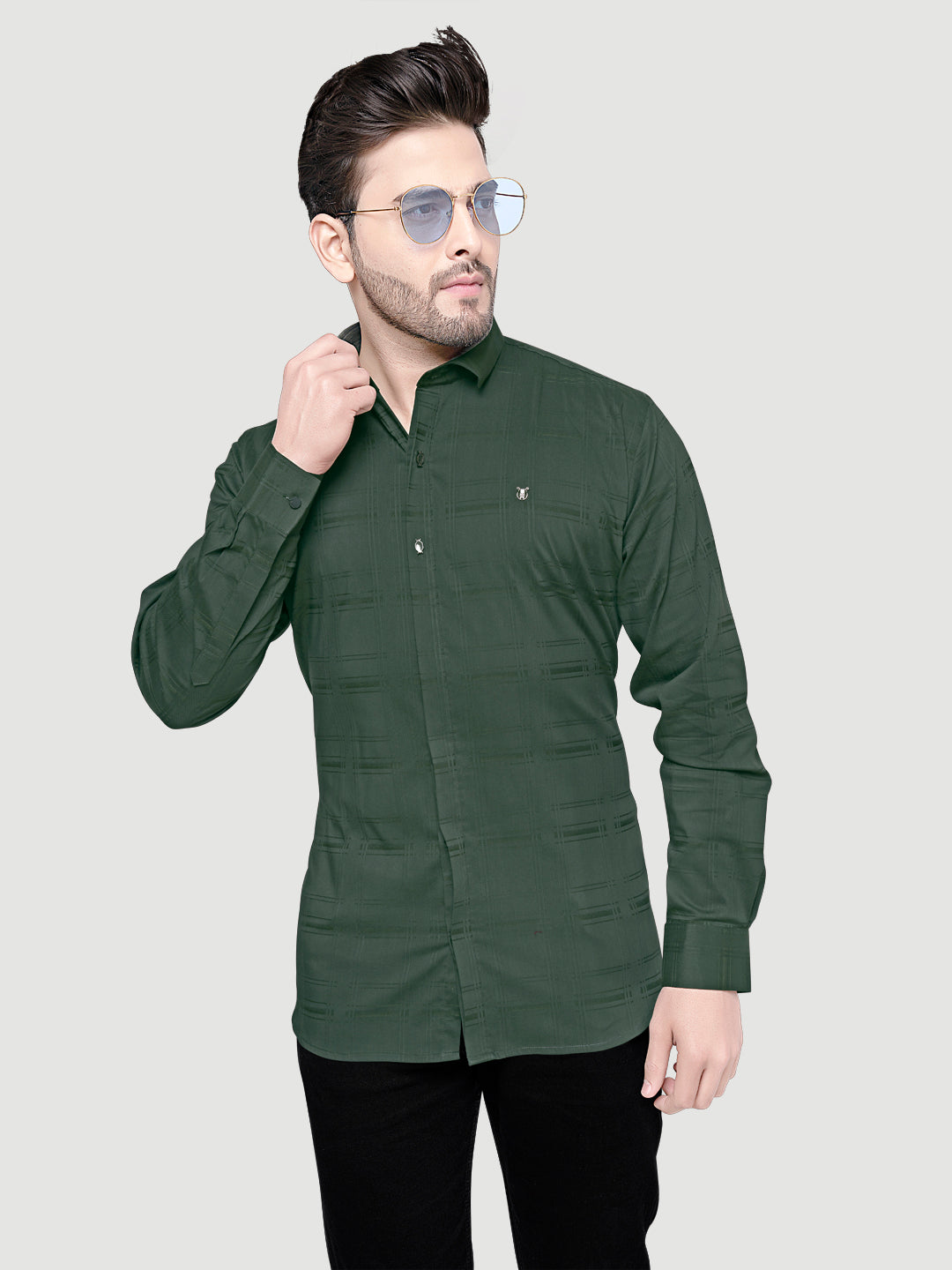 Designer Shirts with Collar Accessories- Green