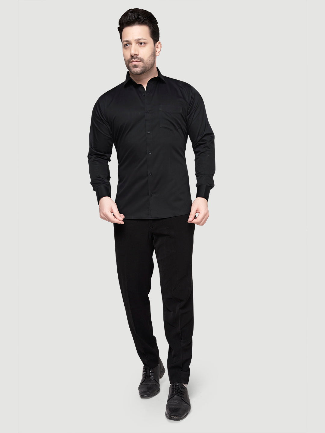 Black & White Men's Formal Cufflink Shirt White-Premium-Black