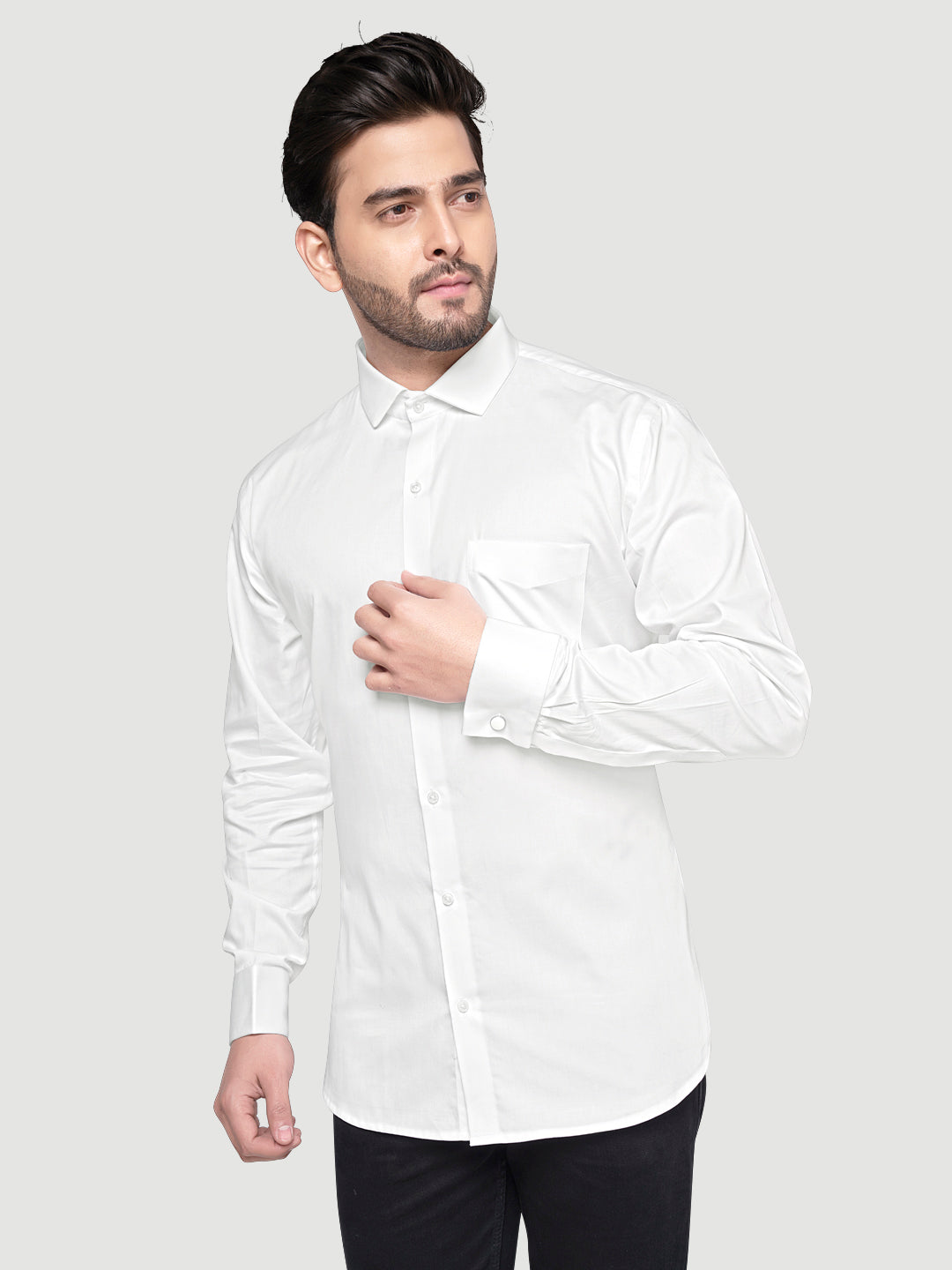 Black & White Men's Formal Cufflink Shirt White-Premium-White