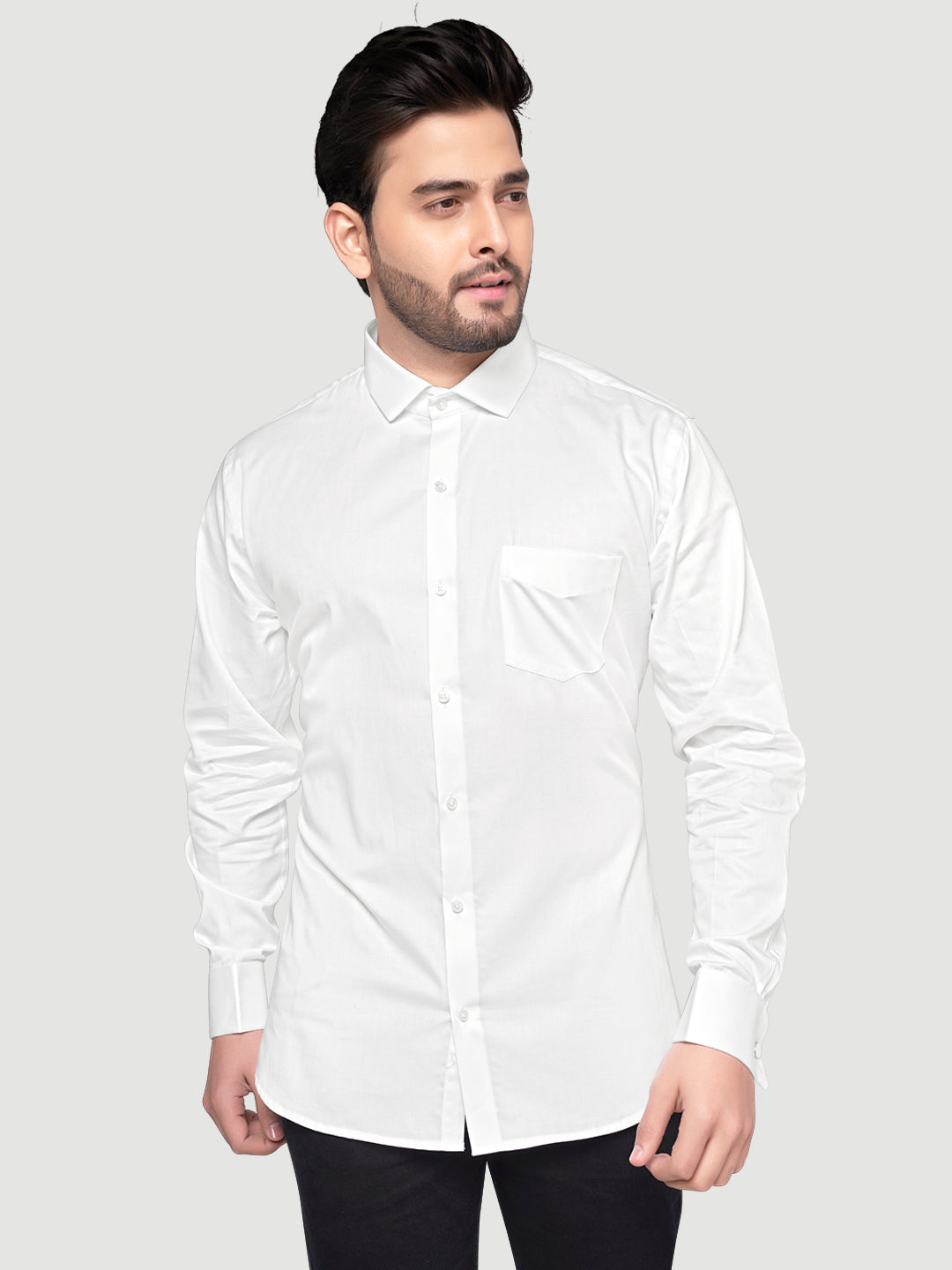 Black & White Men's Formal Cufflink Shirt White-Premium-White