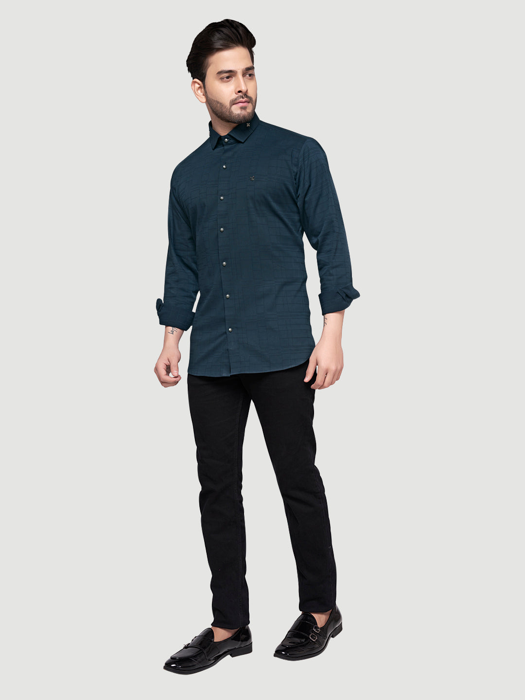 Men's Designer Shirt with Collar Accessory & Broach