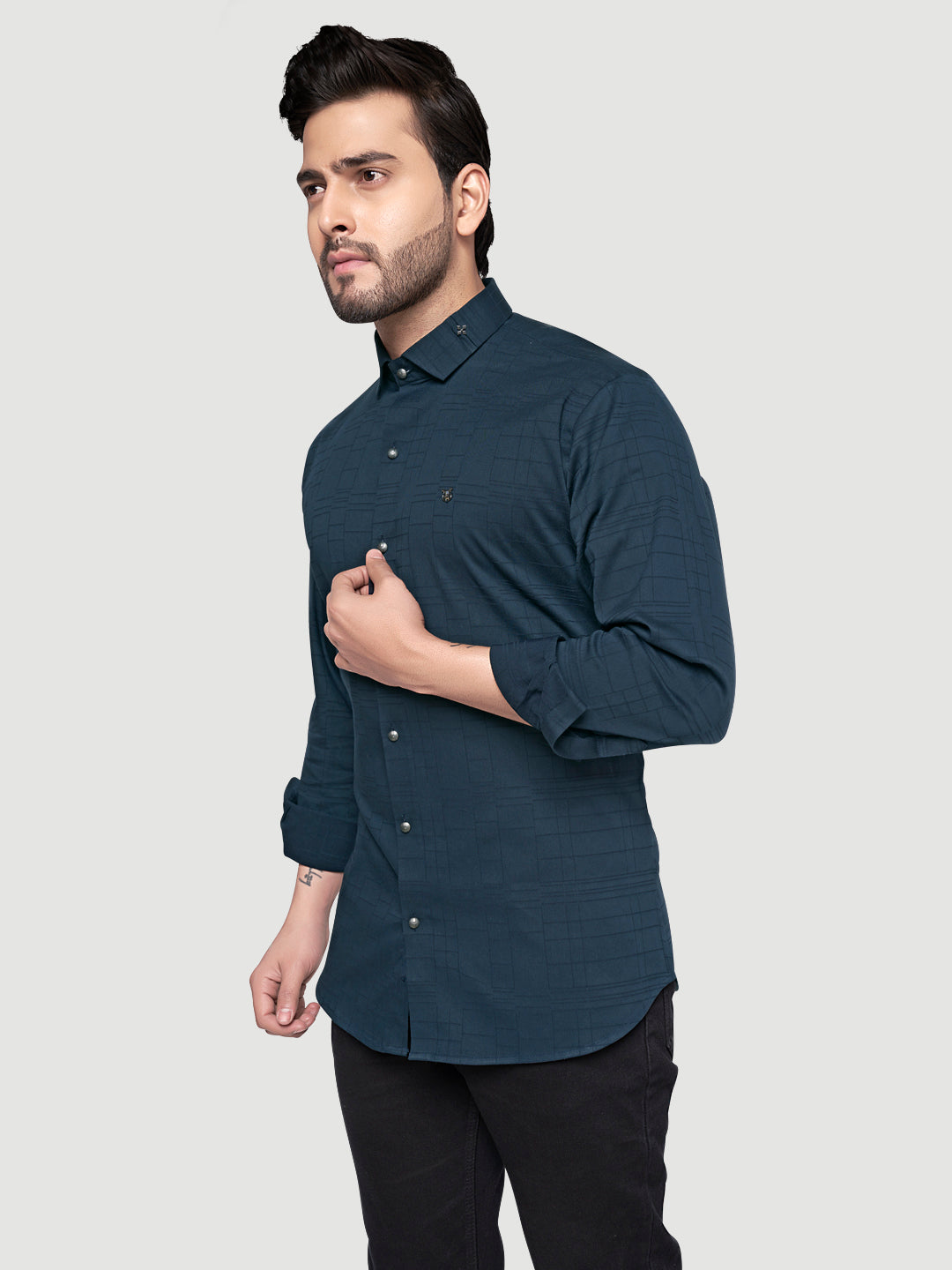 Men's Designer Shirt with Collar Accessory & Broach