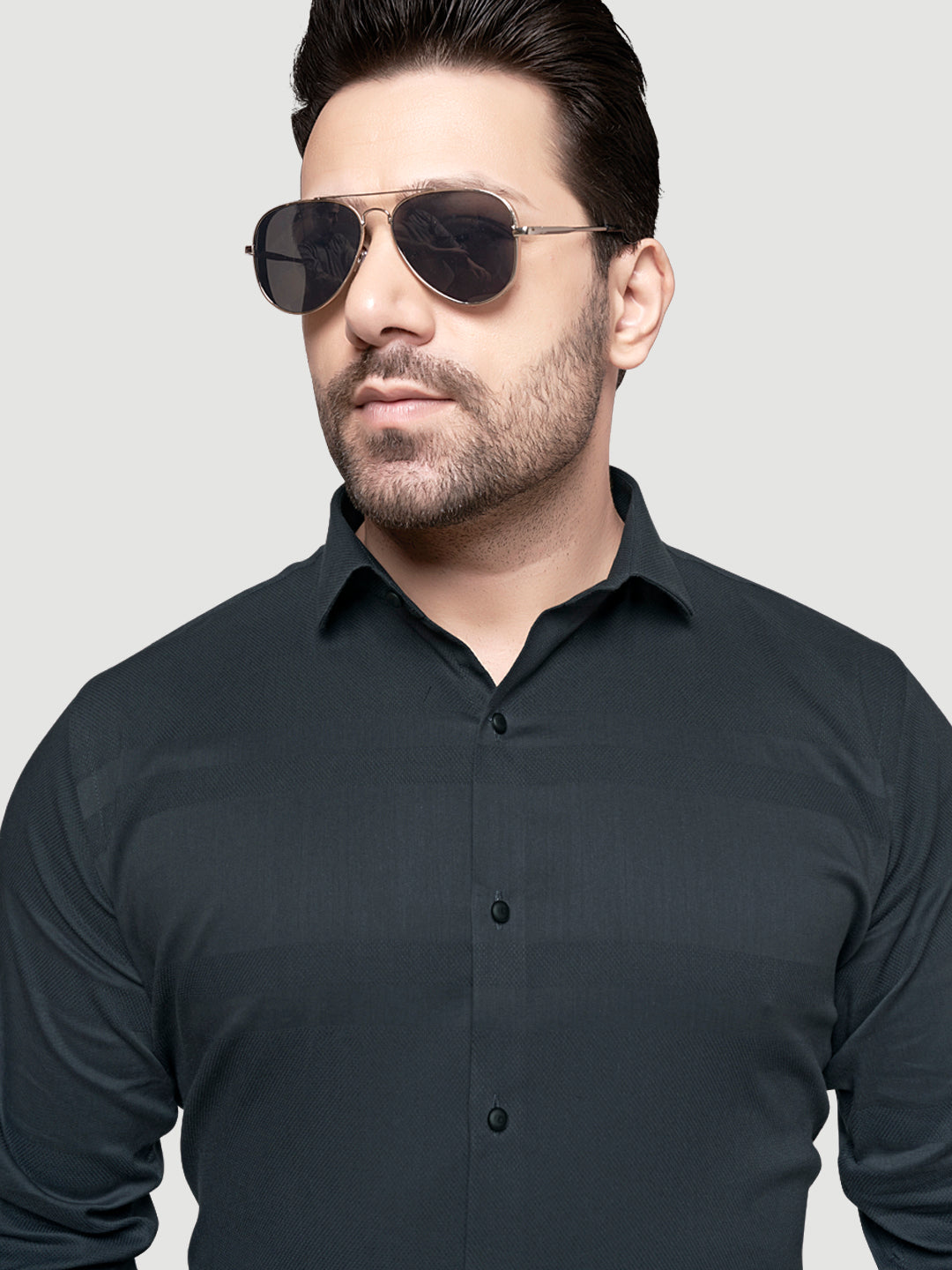 Black and White Men's Designer Shirt with Collar Accessory & Broach 5