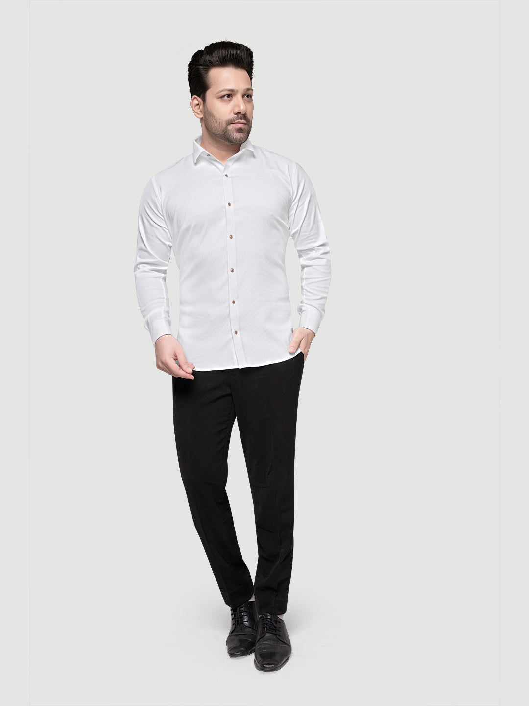 Black and White Men's Designer Shirt with Collar Accessory & Broach White