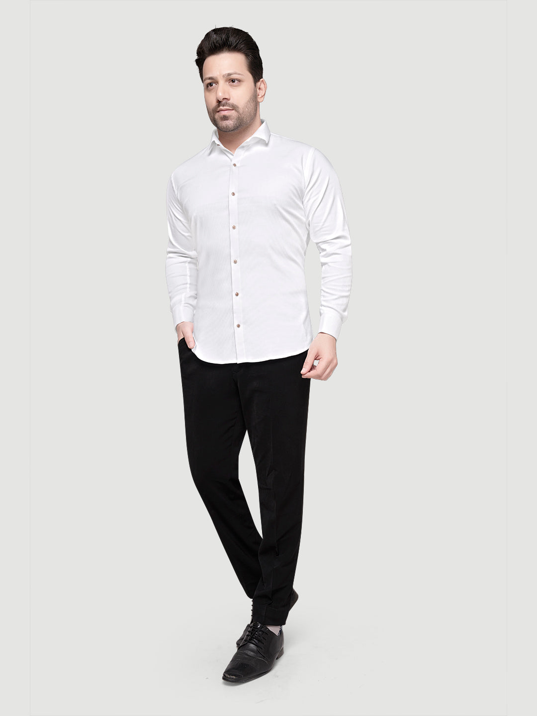 Black and White Men's Designer Shirt with Collar Accessory & Broach White