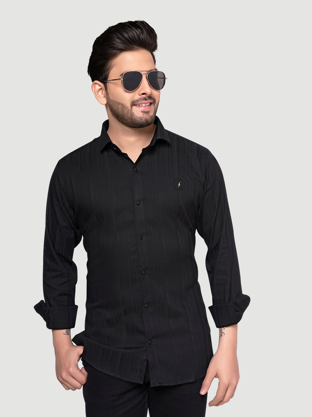 Black and White Shirts Men's Designer Shirt with Broach-4