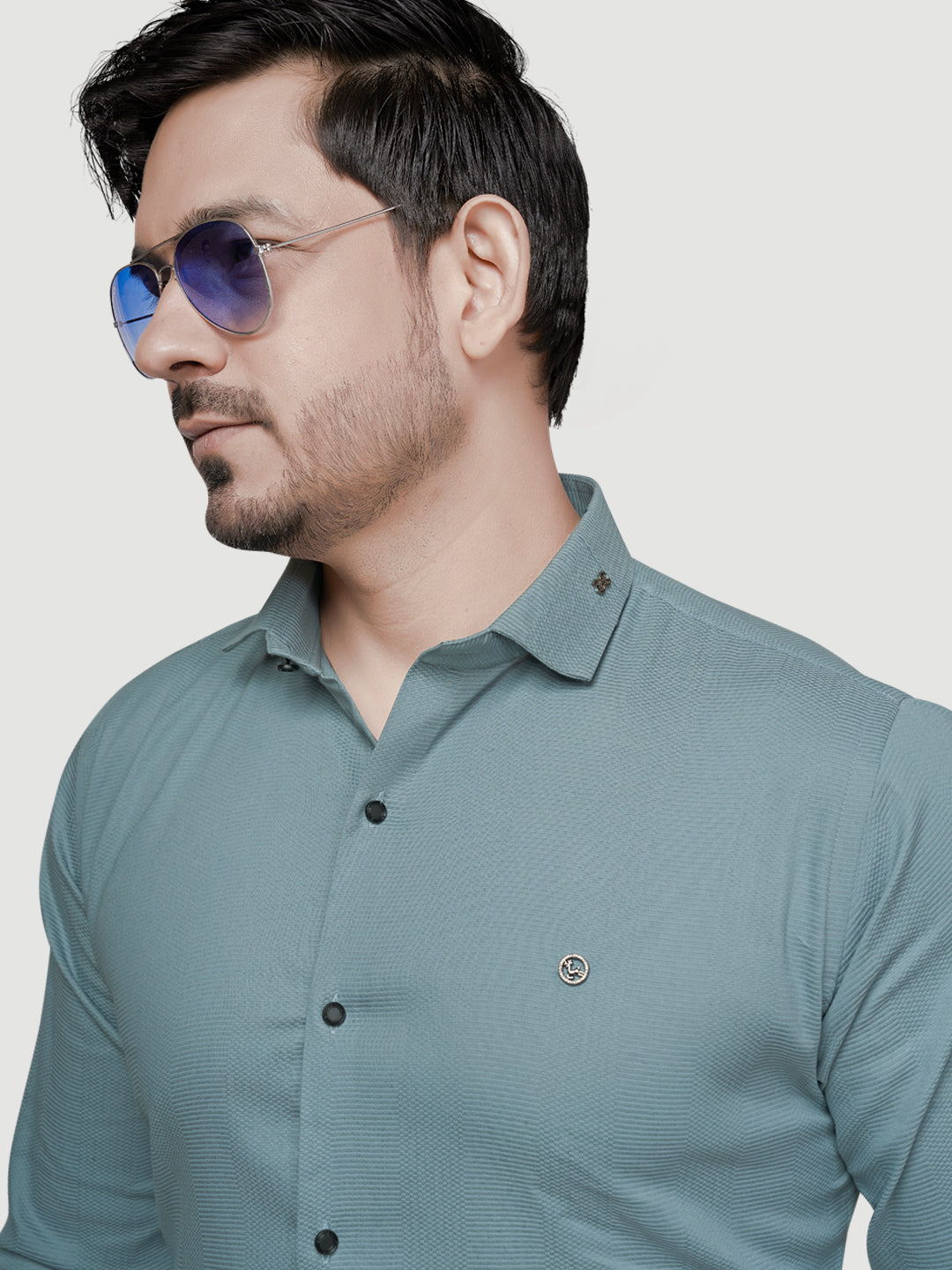 Designer Shirt with Collar Accessory & Metal Broach