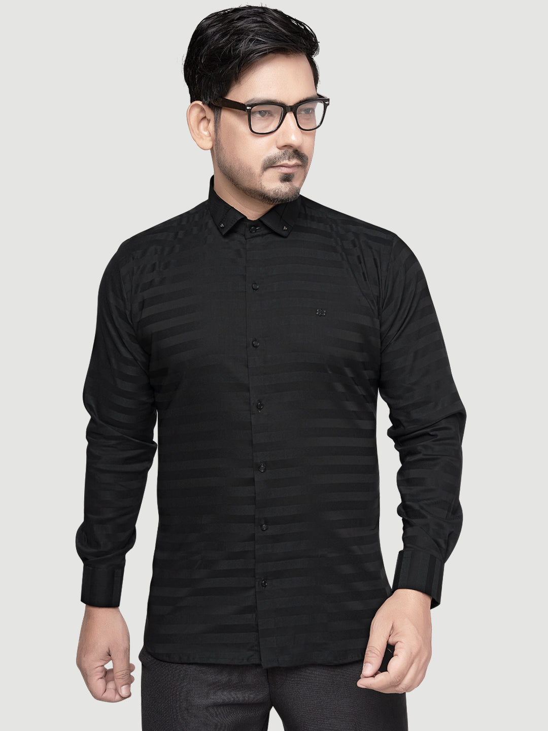 Black and White Shirts Men's Designer Weft Shirt with Collar Accessory-5