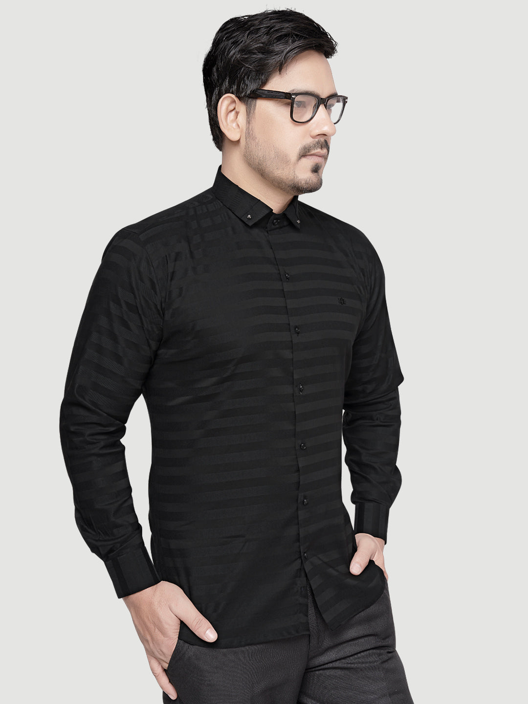 Black and White Shirts Men's Designer Weft Shirt with Collar Accessory-5