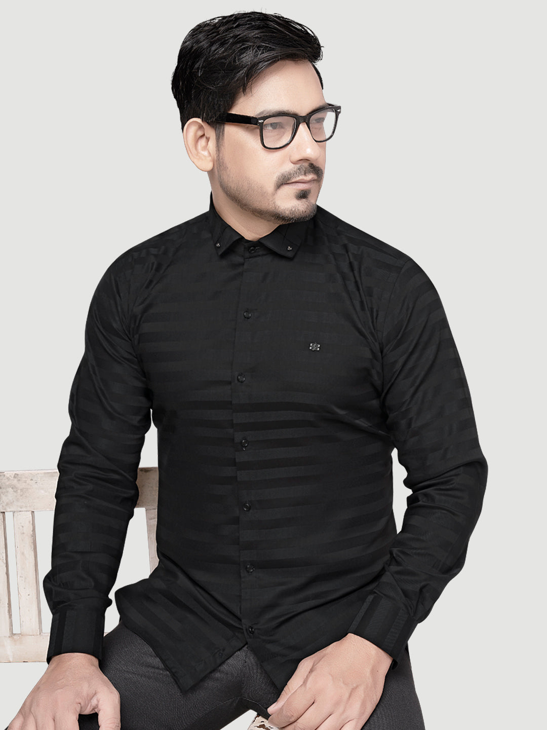Black and White Shirts Men's Designer Weft Shirt with Collar Accessory-5