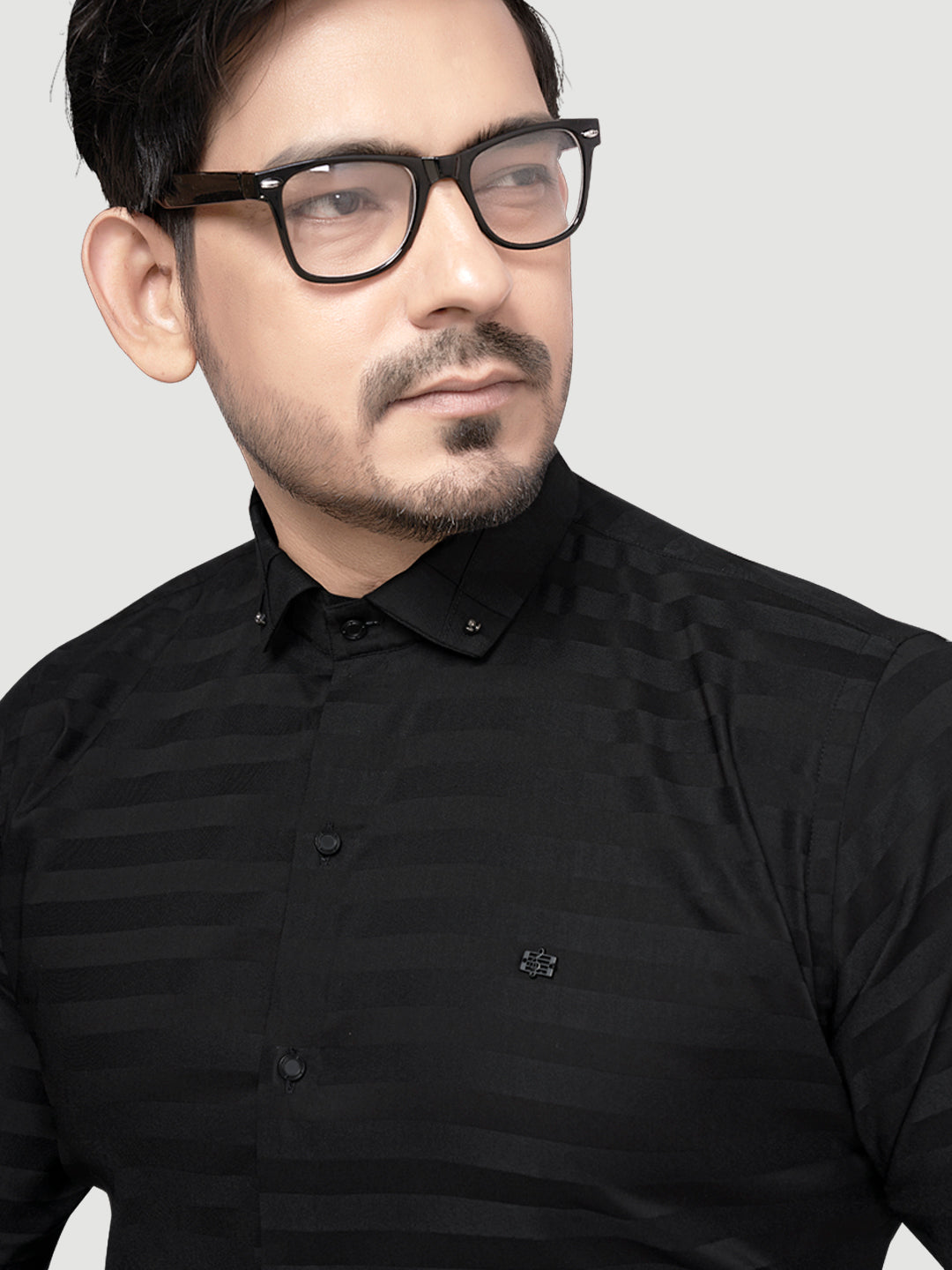 Black and White Shirts Men's Designer Weft Shirt with Collar Accessory-5