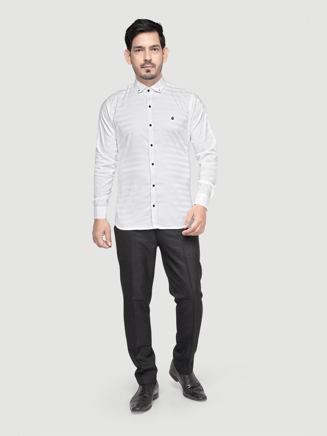 Black and White Shirts Men's Designer Weft Shirt with Collar Accessory-1