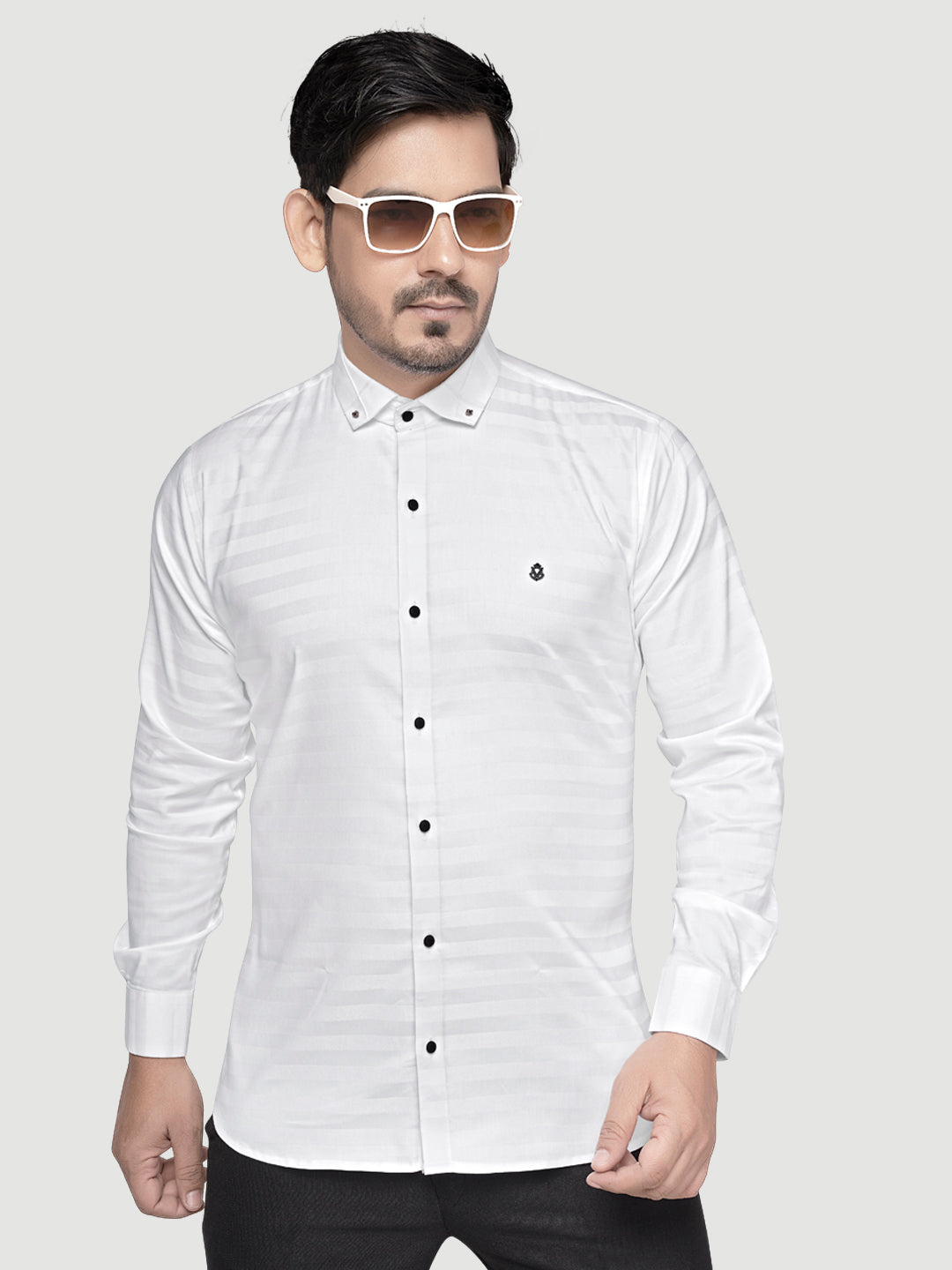 Black and White Shirts Men's Designer Weft Shirt with Collar Accessory-1