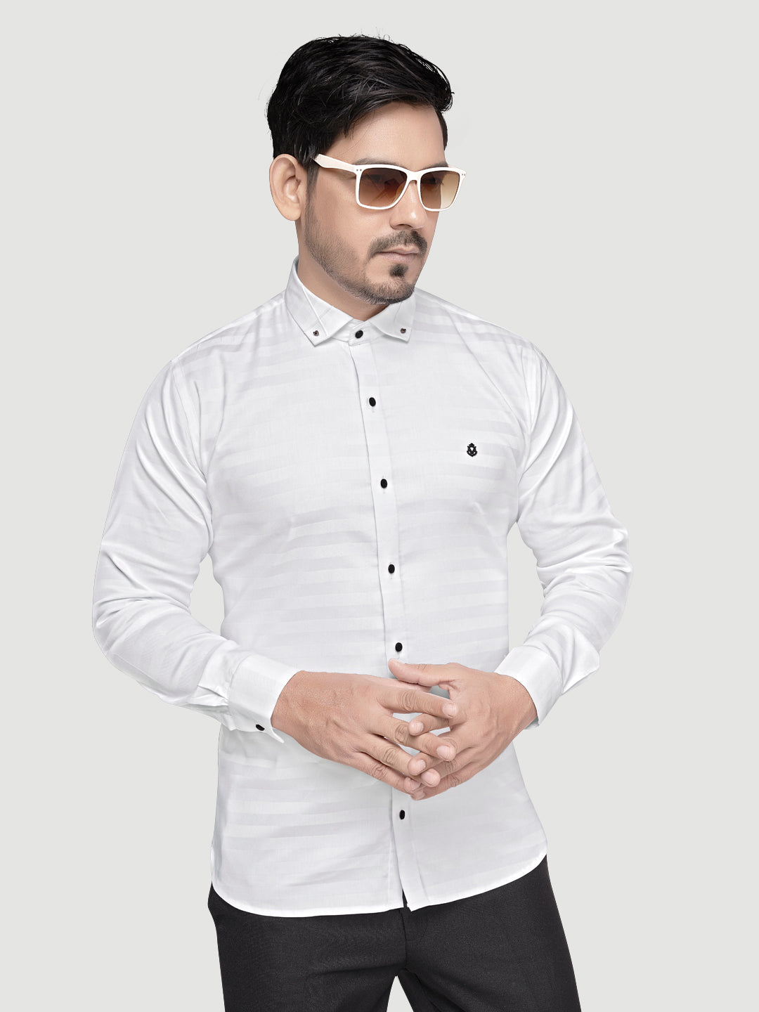 Black and White Shirts Men's Designer Weft Shirt with Collar Accessory-1