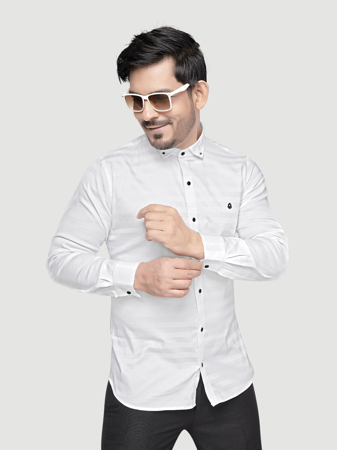 Black and White Shirts Men's Designer Weft Shirt with Collar Accessory-1