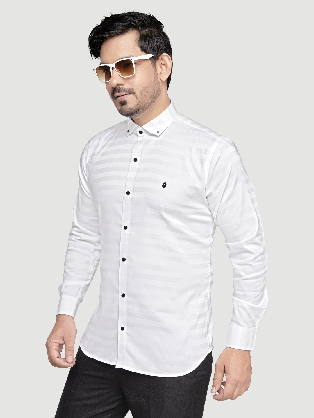 Black and White Shirts Men's Designer Weft Shirt with Collar Accessory-1