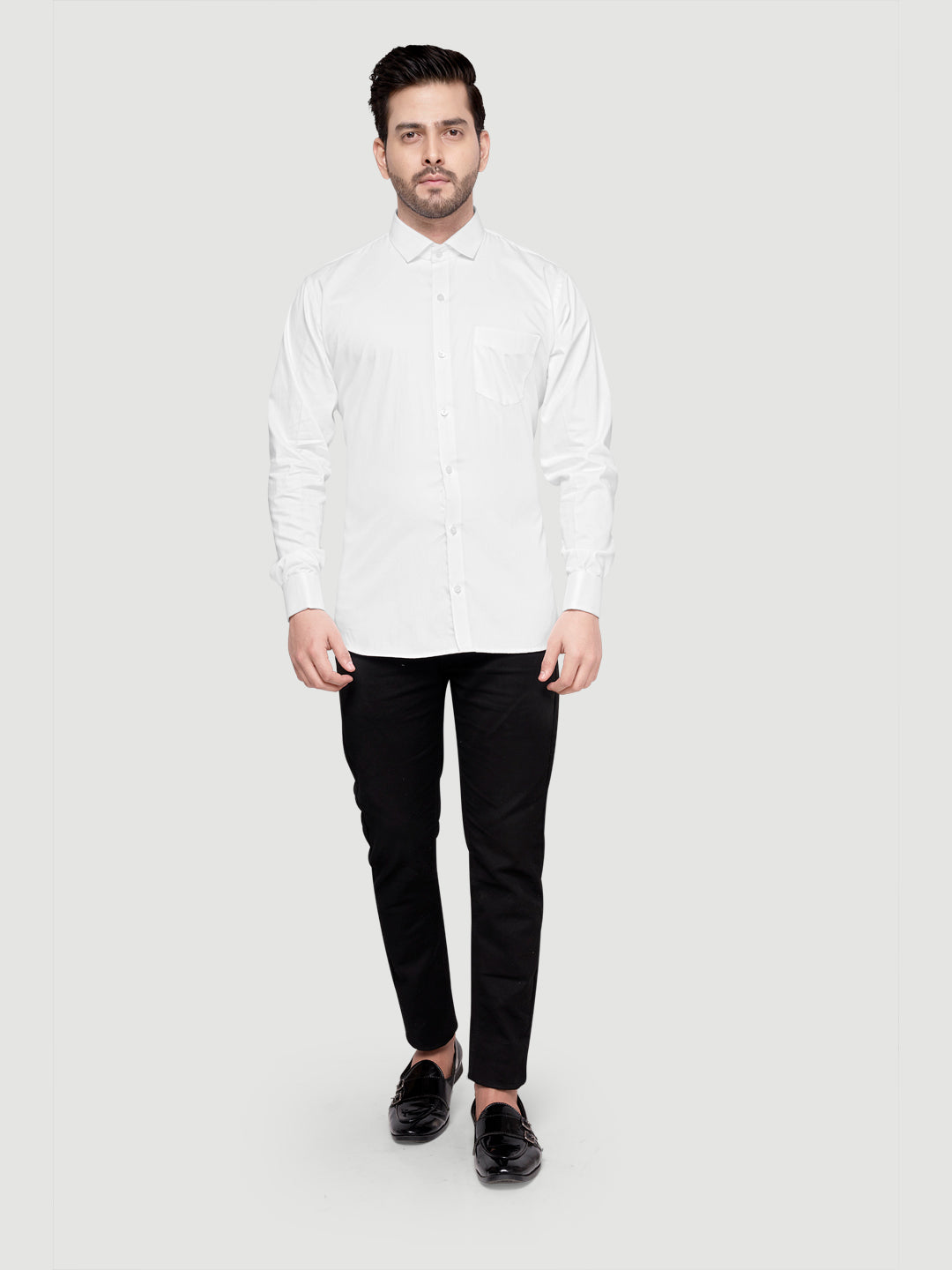 Black and White Shirts Men's Formal Cufflink Shirt White w/o bow