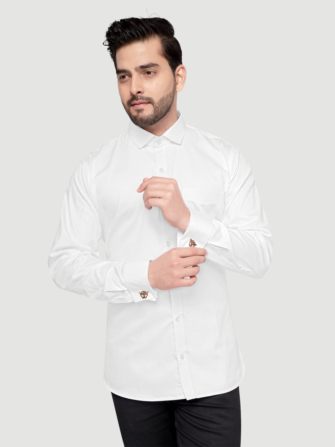 Black and White Shirts Men's Formal Cufflink Shirt White w/o bow