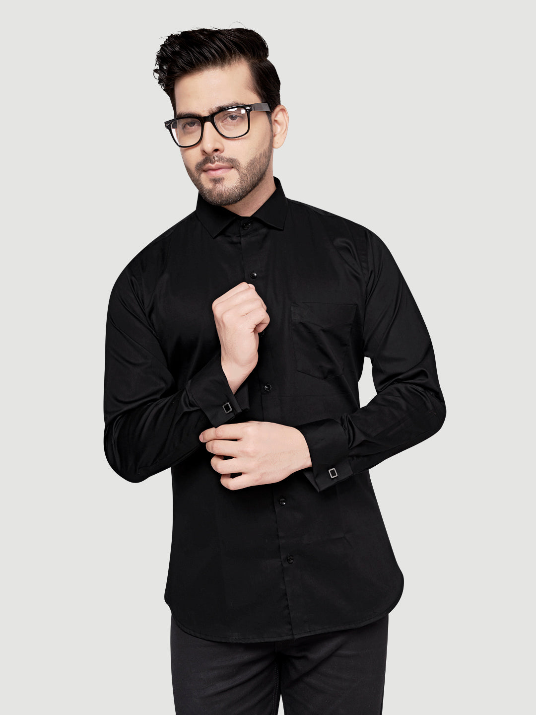 Black and White Shirts Men's Formal Cufflink Shirt Black w/o bow