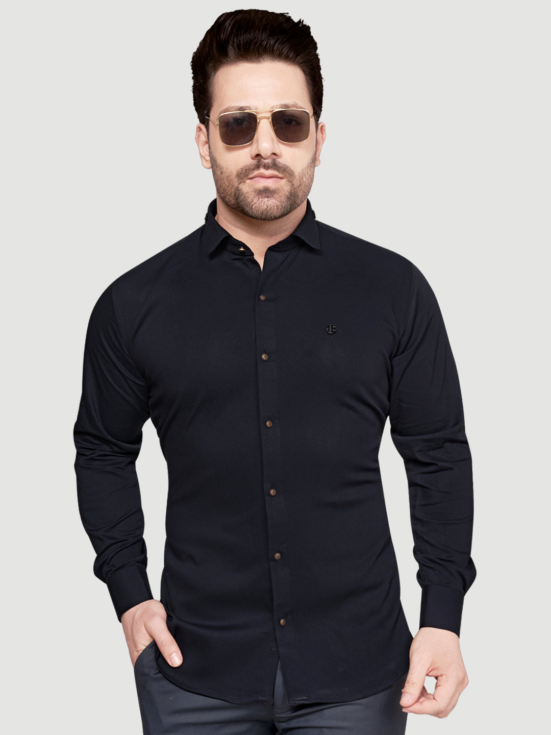 Black and White Men's Designer Shirt with Collar Accessory & Designer Broach Navy Blue