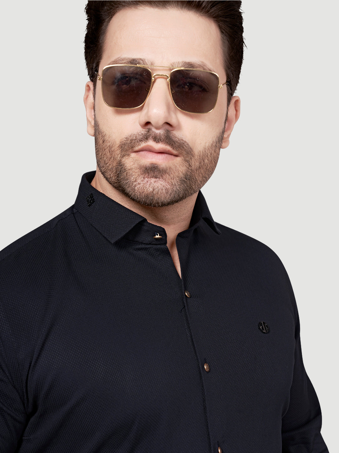 Black and White Men's Designer Shirt with Collar Accessory & Designer Broach Navy Blue