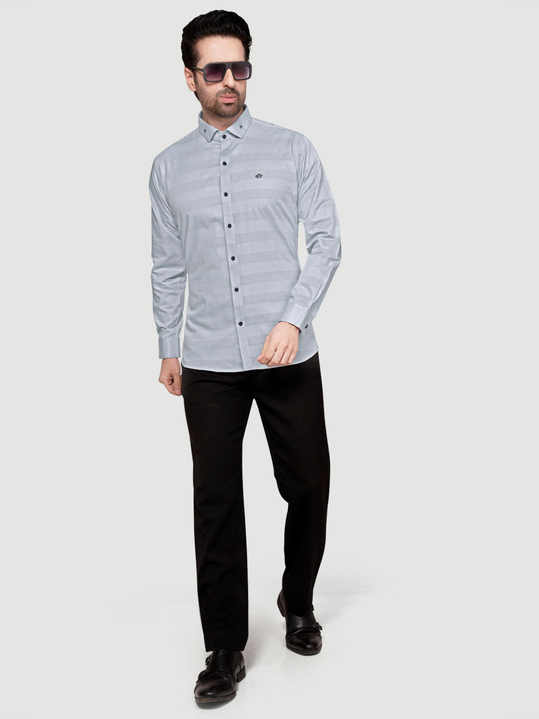 Black and White Men's Weft Designer Shirt French Grey