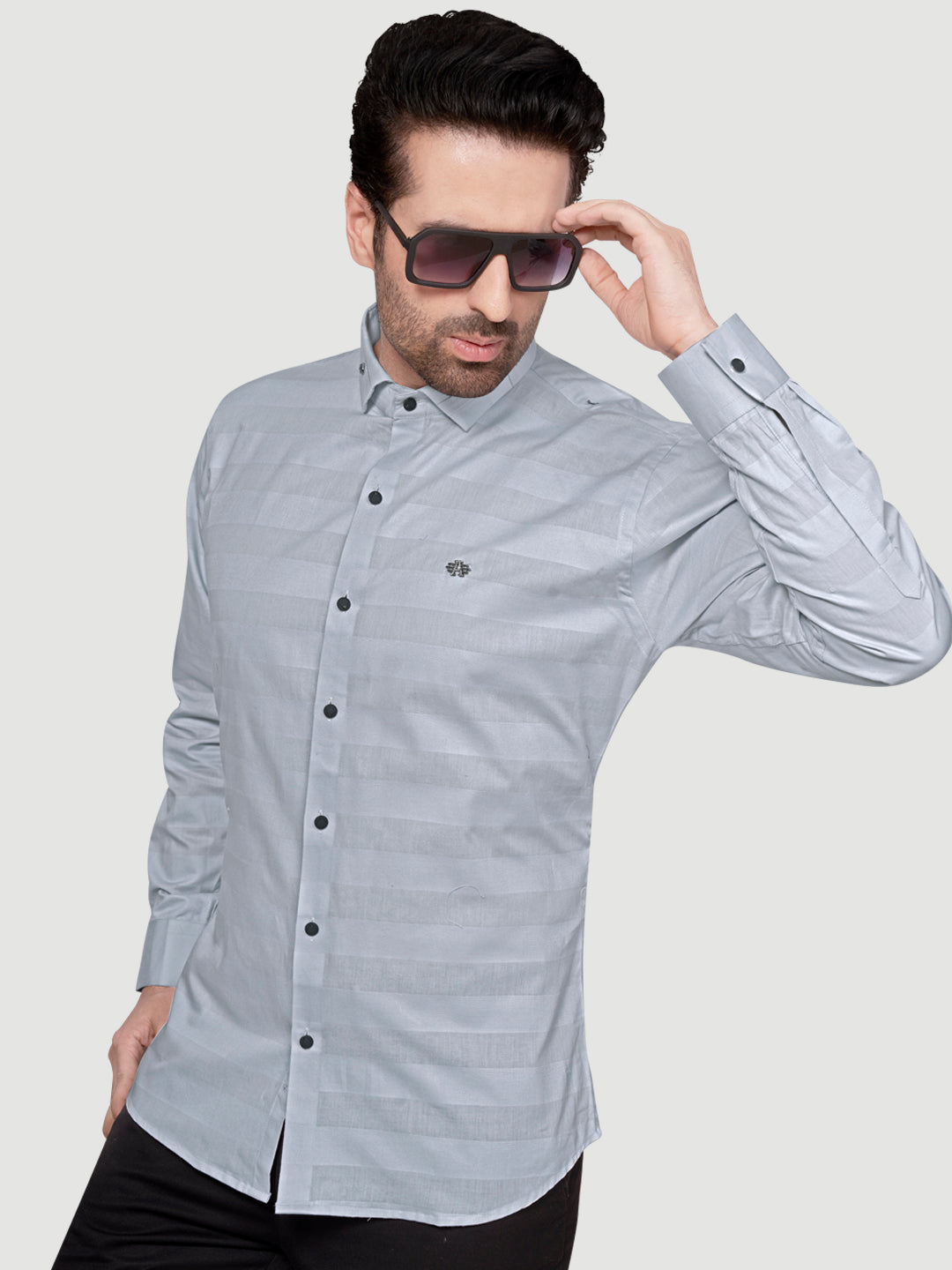 Black and White Men's Weft Designer Shirt French Grey