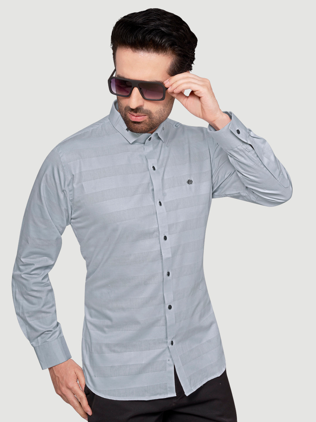 Black and White Men's Weft Designer Shirt French Grey