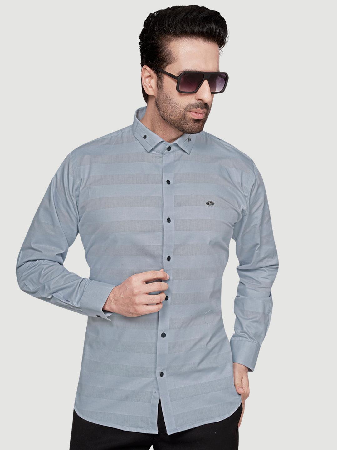 Black and White Men's Weft Designer Shirt French Grey