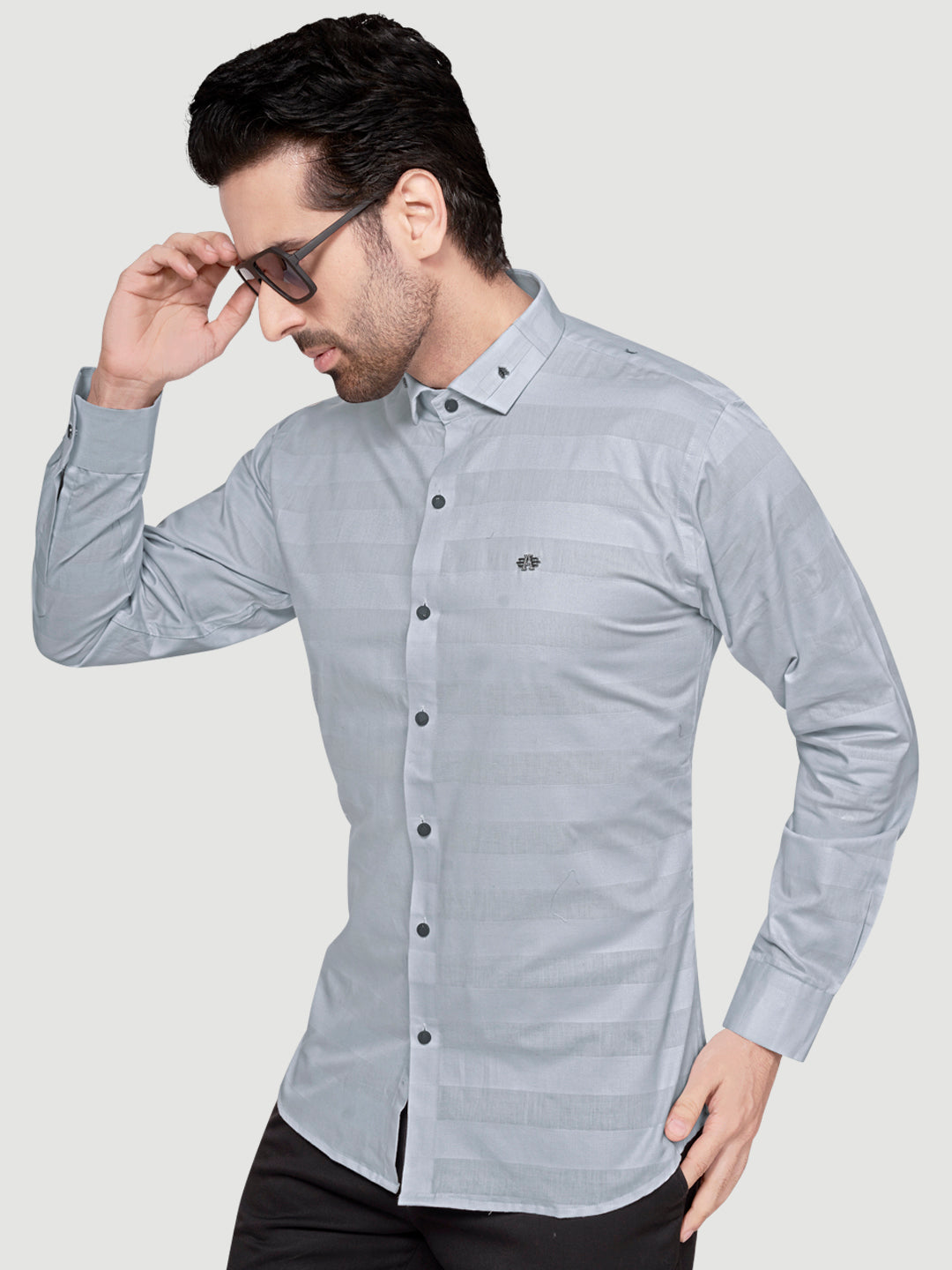 Black and White Men's Weft Designer Shirt French Grey