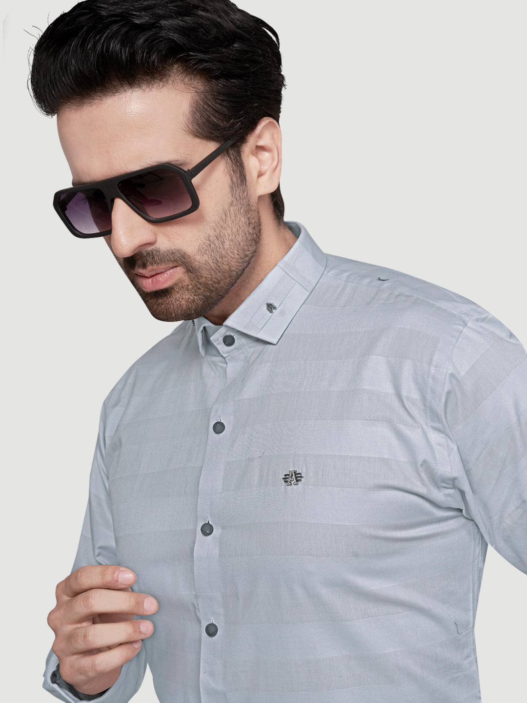 Black and White Men's Weft Designer Shirt French Grey