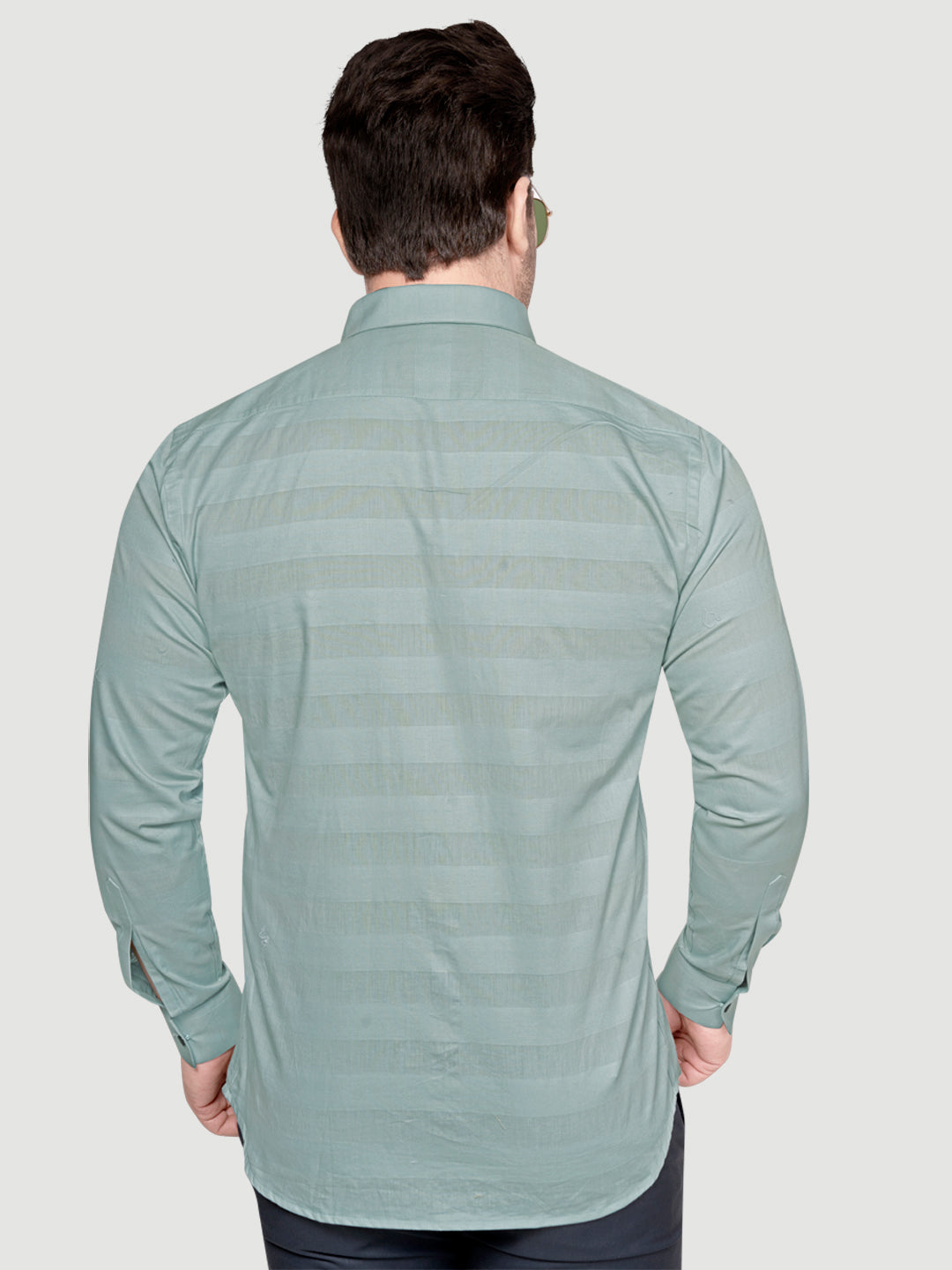 Black and White Men's Weft Designer Shirt Green