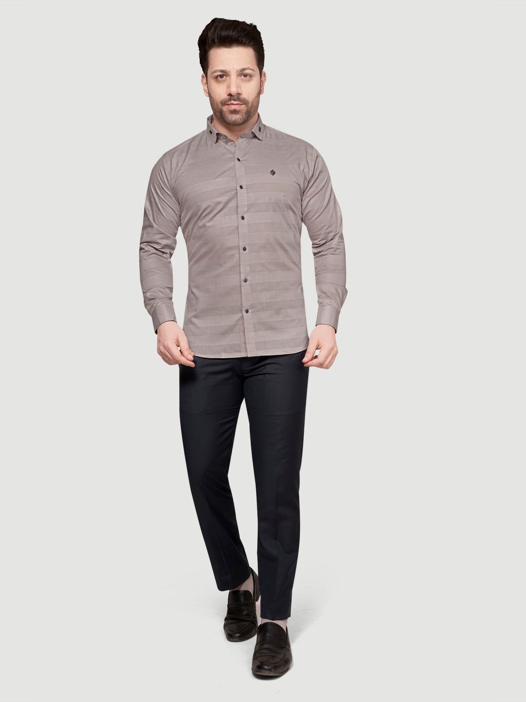 Black and White Men's Weft Designer Shirt Dusty Grey