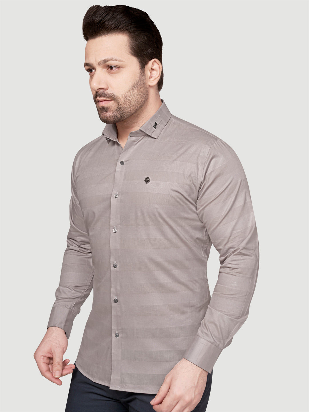 Black and White Men's Weft Designer Shirt Dusty Grey