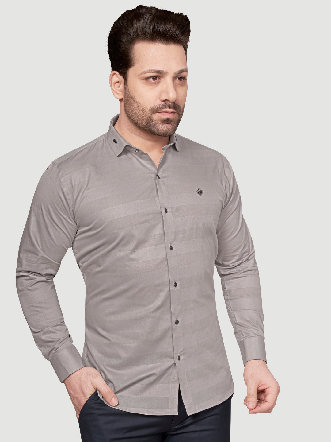 Black and White Men's Weft Designer Shirt Dusty Grey